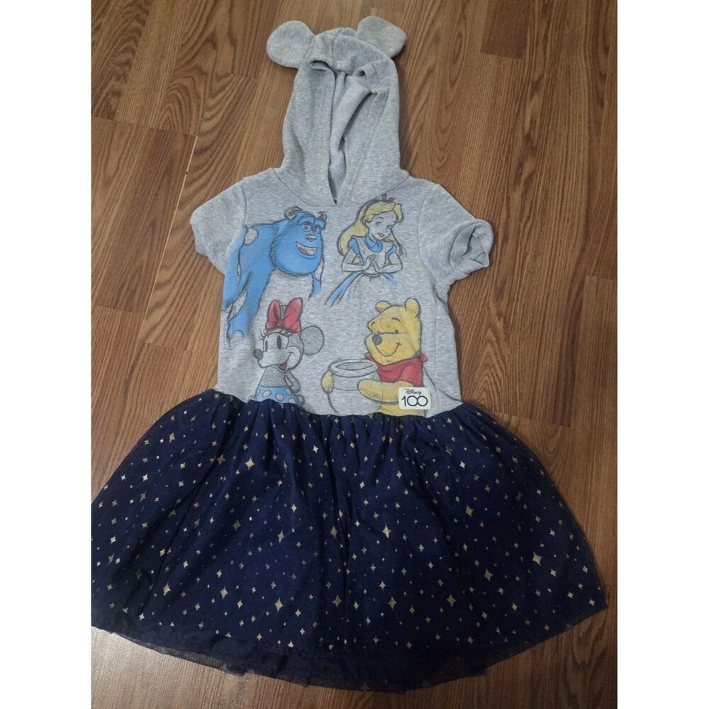 Disney 100 Girls Hooded Tulle Dress M 7/8 Minnie Pooh Sulley Alice